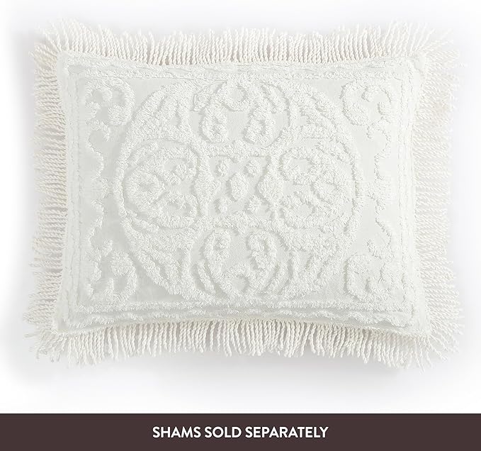 Beatrice Home Fashions Medallion Twin Cotton Chenille Bedspread, Ivory | - Image 5