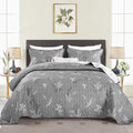 DJY King Size Grey Botanical Quilt Set, Floral Bedspread Coverlet | Lightweight by HOME