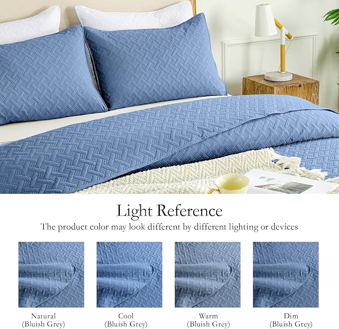 FLYMME Bluish Grey Full/Queen Quilt Bedspreads, Modern Style Geometric Weave - Image 4