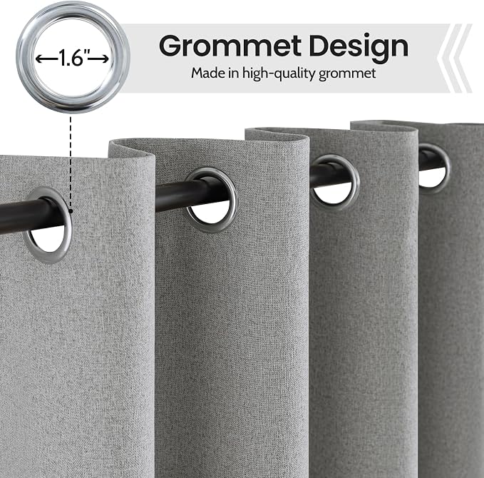 COSVIYA 100% Blackout Dove Grey Linen Curtains & Drapes 63 Inch Length | Light - Image 3