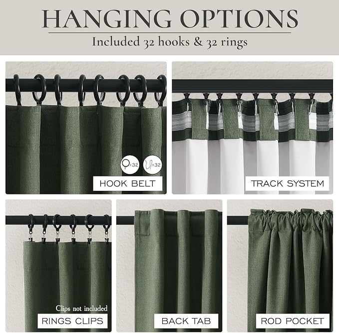 QJmydeco Dark Green Curtains 86 Inches Long - Image 3