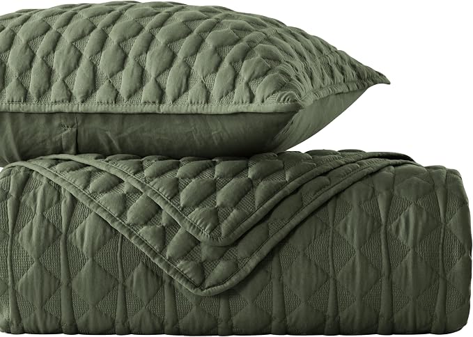 WDCOZY Olive Green Oversized California Cal King Size Quilt Bedding Set - Image 9