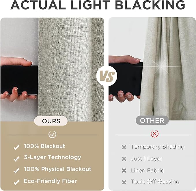 Joydeco Light Beige Blackout Curtains 120 Inches Long, Extra Long Curtains 120 - Image 6