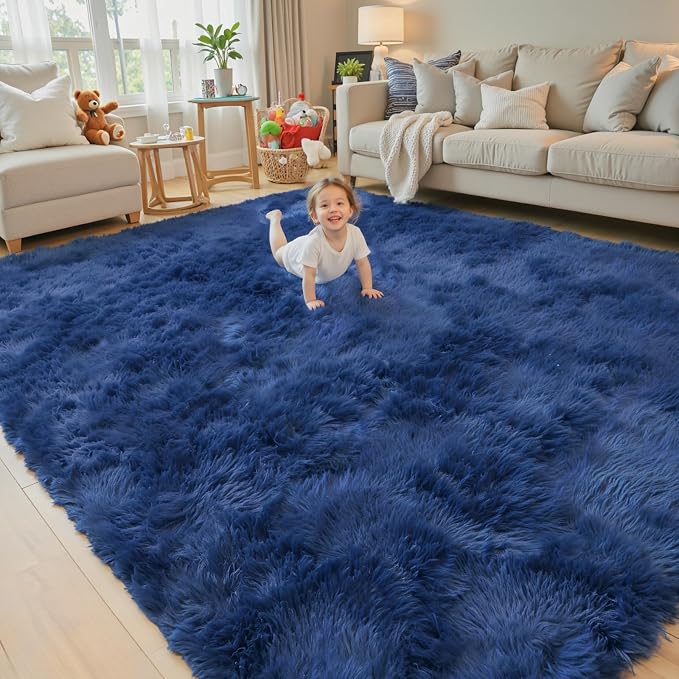 Fluffy Rug Shag Area Rug, Royal Blue 3x5 Area Rugs - Image 5