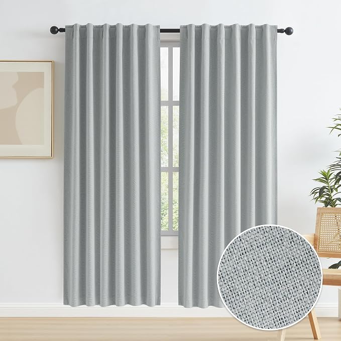 80 Inch Blackout Linen Curtains 2 Panels, Thermal Insulated Closet Curtains by KEQIAOSUOCAI