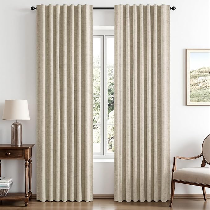MIULEE 100% Blackout Linen Curtains 42 x 63 Inch Cobblestone 2 Panels | Thermal by MIULEE
