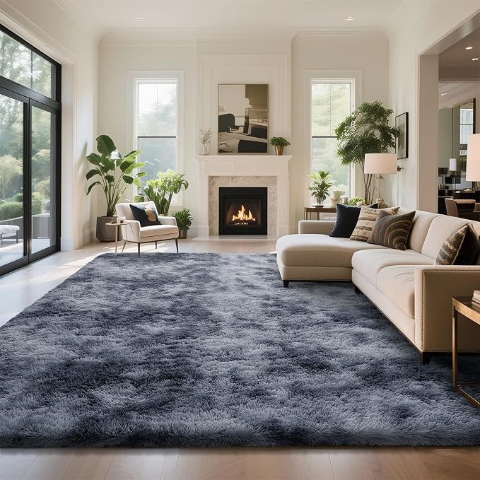 Mottled Grey 9x12 Area Rugs for Living Room, Fluffy Shag Rug Large Carpet | by Yongyangjuxi