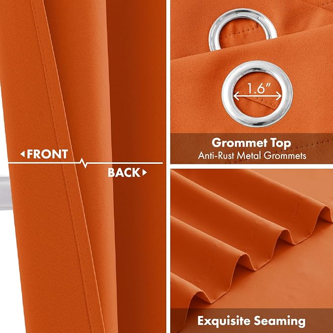 Short Fall Orange Blackout Kitchen Curtain W40 x L54 Inch 2 Panels | Thermal - Image 3