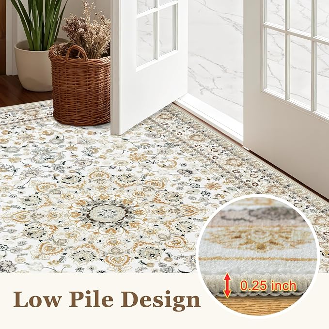 Round Area Rug for Living Room: 6ft Washable Rug for Bedroom Beige | Vintage - Image 8