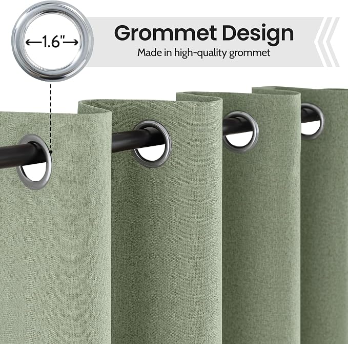 COSVIYA 100% Blackout Sage Green Linen Curtains & Drapes 45 Inch Length | Light - Image 3