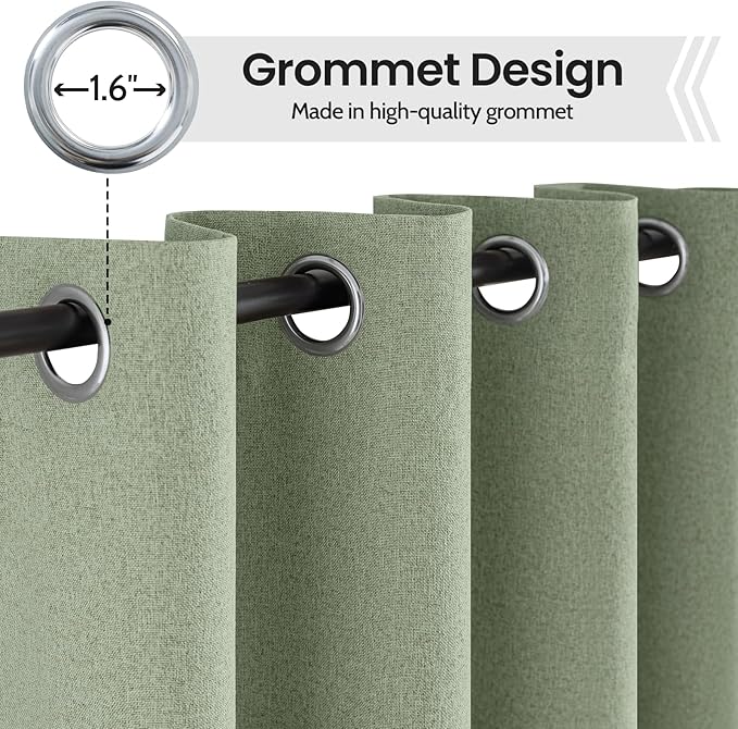 COSVIYA 100% Blackout Sage Green Linen Curtains & Drapes 90 Inch Length | Light - Image 4