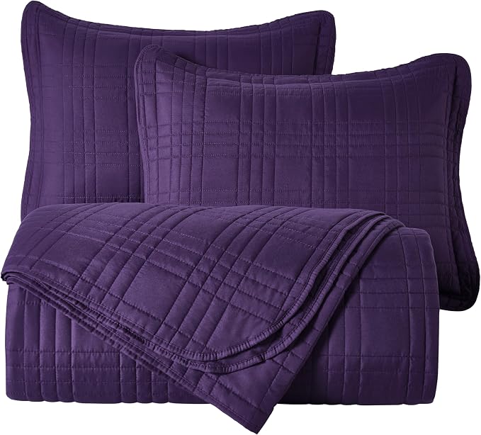 Chezmoi Collection Kingston Queen Size Bedspread Set, 3-Piece Dark Purple - Image 9