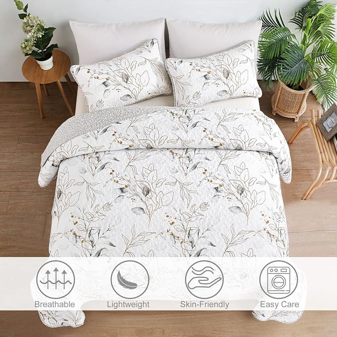 Anibedding Botanical Quilt Set King, Botanical Coverlet Set - Image 2