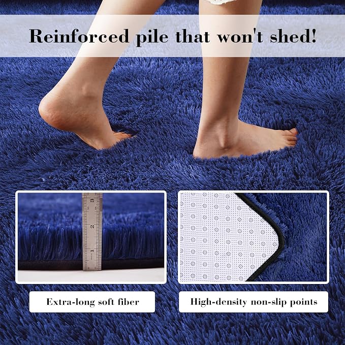 Blue 5x8 Area Rugs for Bedroom, Fluffy Shag Rug Bedroom Carpet Bedside Rug | - Image 4