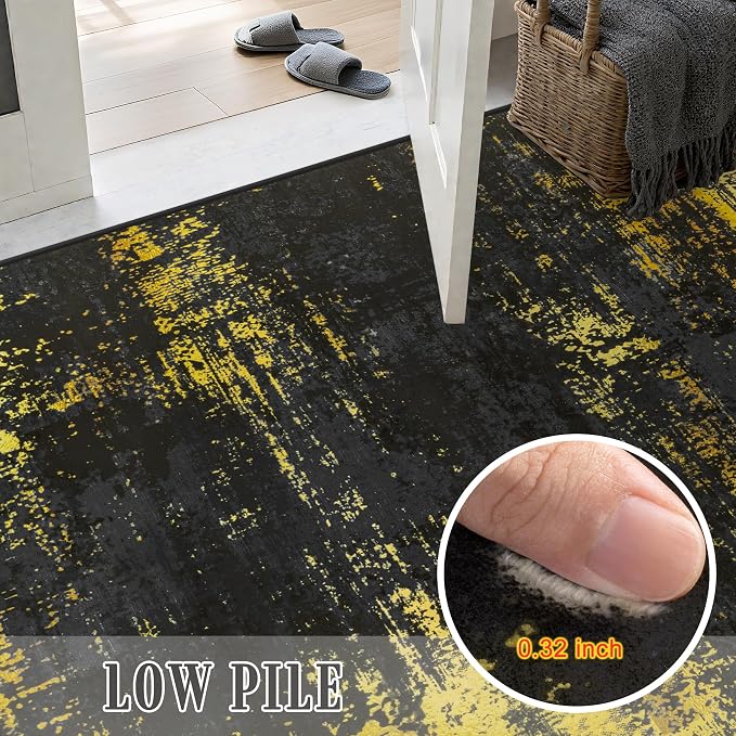 10x12 Area Rug Living Room: Modern Washable Soft Carpet Black Gold | - Image 7