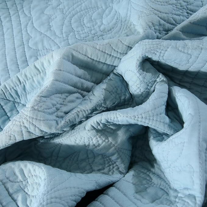 ROOMLIFE Quilt Set Queen Size 3D Floral Embroidery Pattern 3-Piece Cotton - Image 7