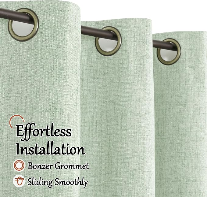 Linen Blackout Curtains 54 Inches Long 2 Panels Each 52 Wide Sage | Thermal - Image 5
