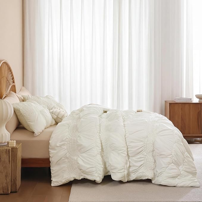 JANZAA King Size Quilt, Cream White King Quilt Bedding Set - Image 5