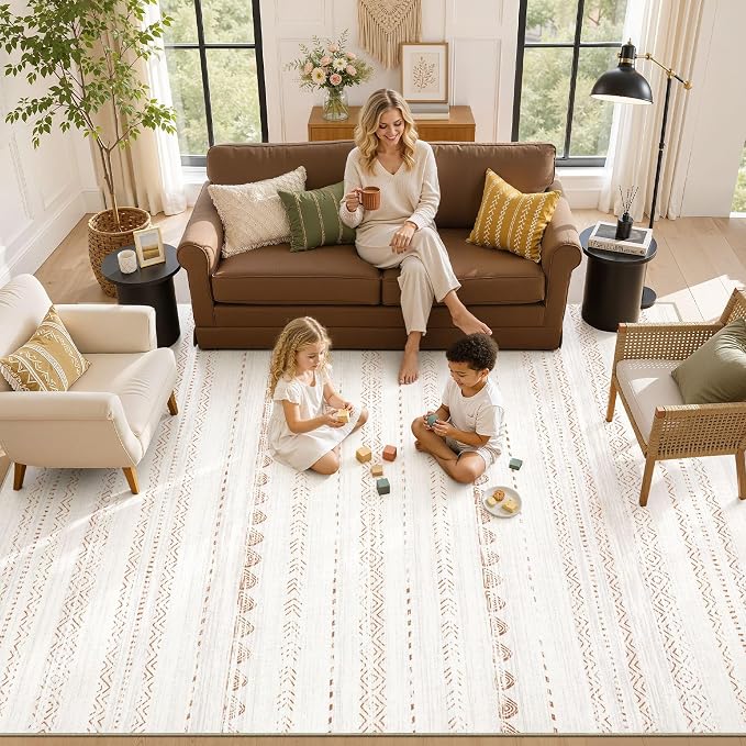 Nakagishi Boho 5x8 Area Rug Living Room Rugs Machine Washable Brown | Soft - Image 8