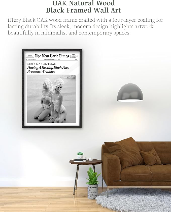 iHery 16x20in Funny Beach Girls Black Framed Newspaper Wall Art | Premium Black - Image 2
