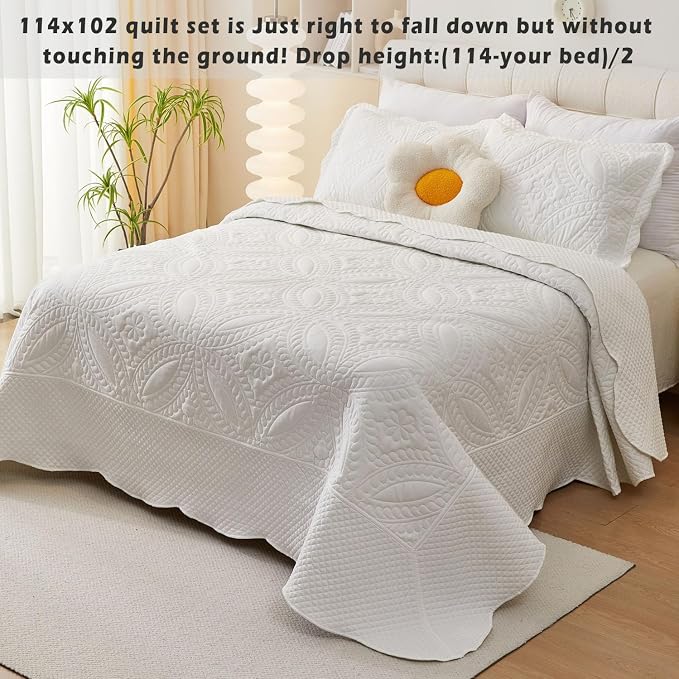Cmfshape Oversize King Bedspread 114"x102", 3 Pieces California King Size Quilt - Image 2