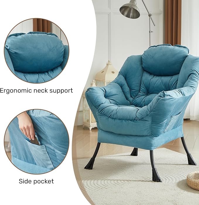 HollyHOME Lazy Chair with Armrest and Side Pocket, Comfy Accent Lounge Chair - Image 4