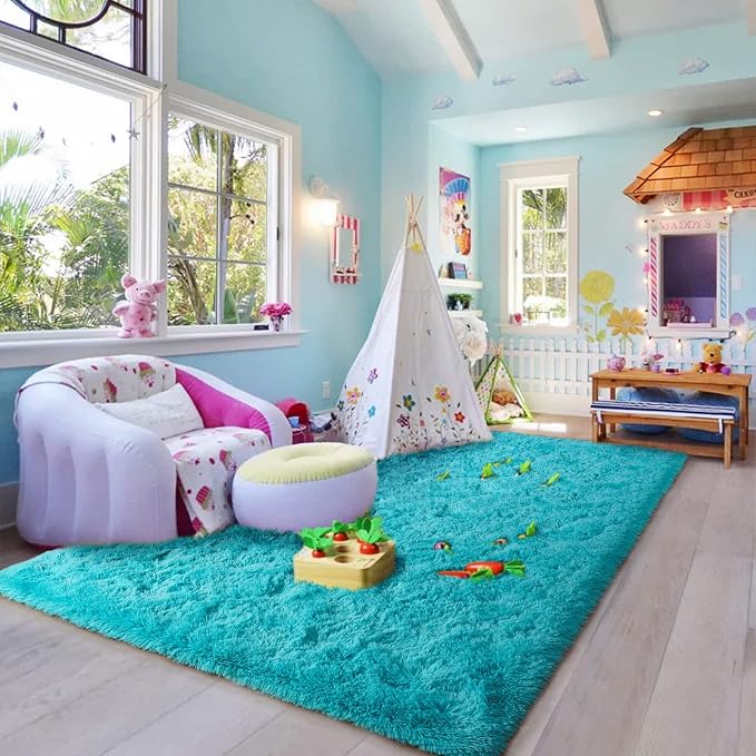 HOMORE 5x8 Area Rug for Living Room, Turquoise Blue Rug for Bedroom | Modern - Image 4