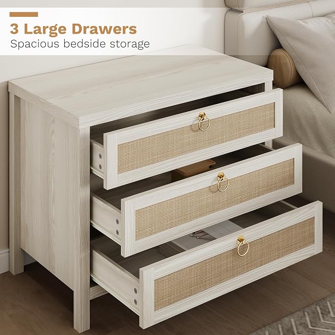 Eclatara Large Rattan Night Stand Set of 2 Boho Nightstand - Image 5