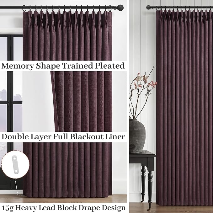 PleatedDrapes Purple Double Layer Linen Blackout Curtains 40 x 102 Inches Long - Image 4