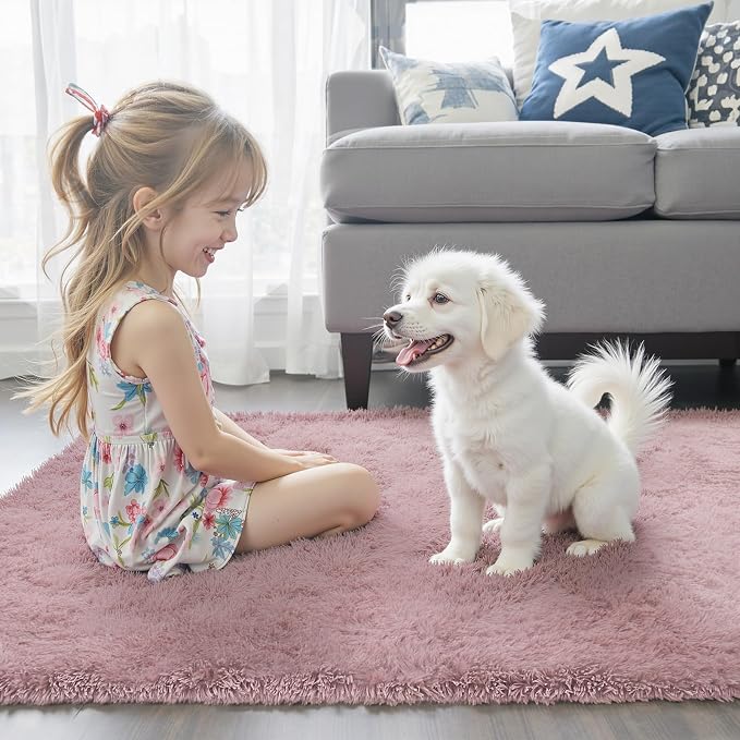 6x9 Shag Area Rug for Living Room, Blush Soft Plush Fluffy Carpet | Non-Slip - Image 7