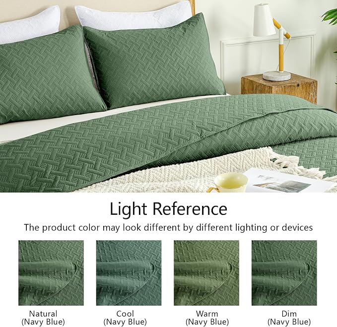 FLYMME Queen Quilt Bedding Set Olive Green Lightweight Bedspreads Full Size - Image 5