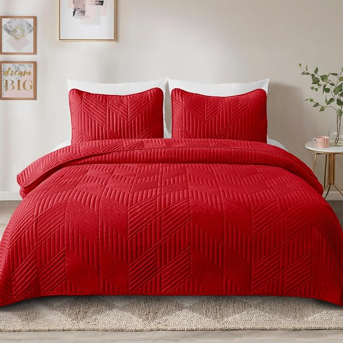 Exclusivo Mezcla Ultrasonic King Quilt Bedding Set, Soft Microfiber, Modern - Image 2