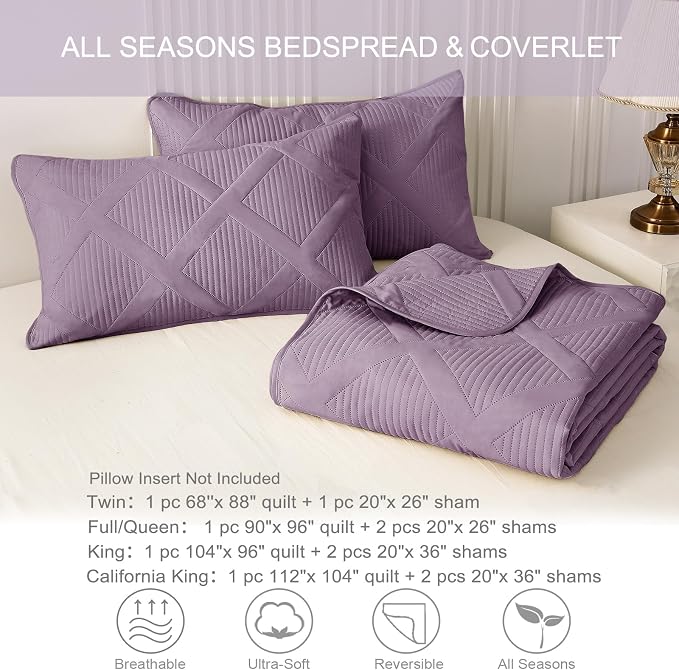 Exclusivo Mezcla Quilts Queen Size, Dusty Lavender | Soft Bedspreads - Image 6