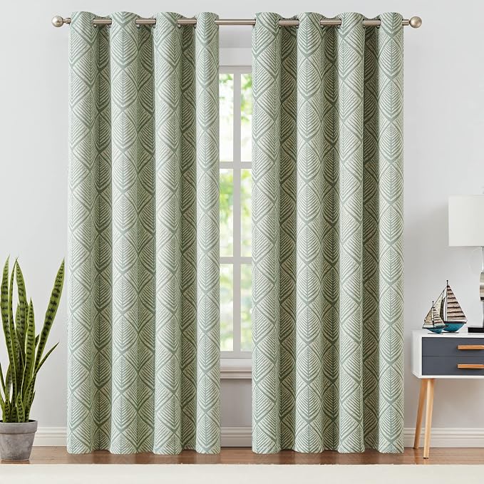 jinchan Sage Green Blackout Curtains Geometric Grommet 96 inch 2 Panels | Room - Image 2