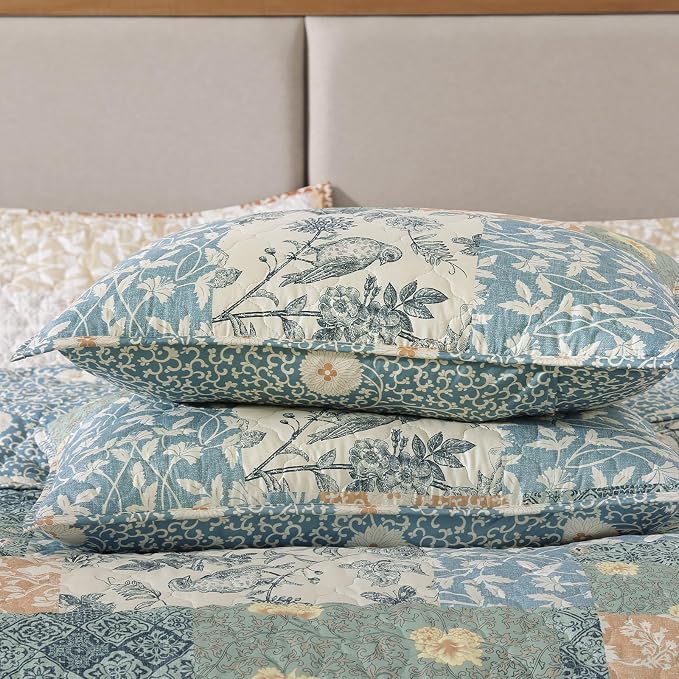King Size Quilt Set-3 Pieces Soft King Bedspread Floral Patchwork Quilt | - Image 5