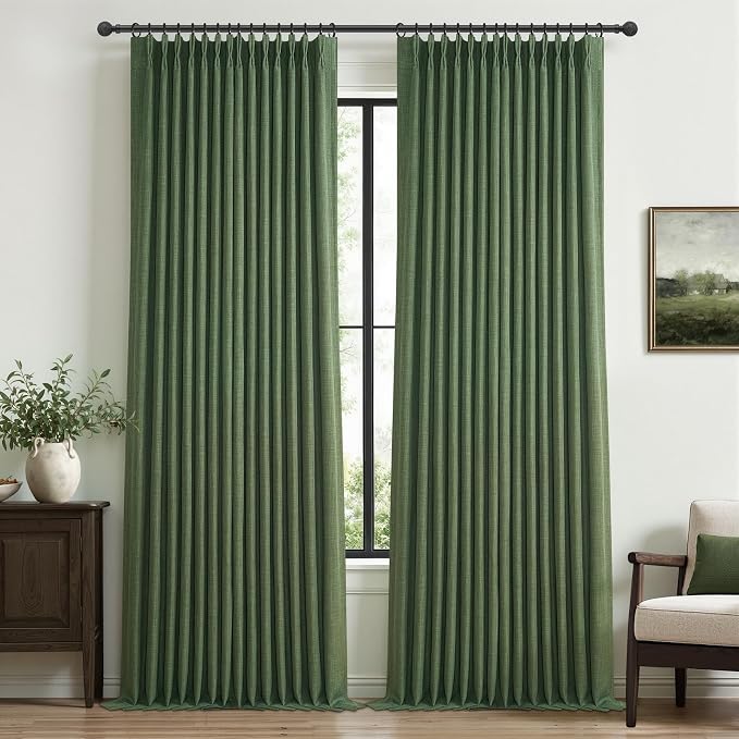 Loden Dual Layer Heavy Linen Blackout Curtains 96 Inches Long 2 Panels by PleatedDrapes