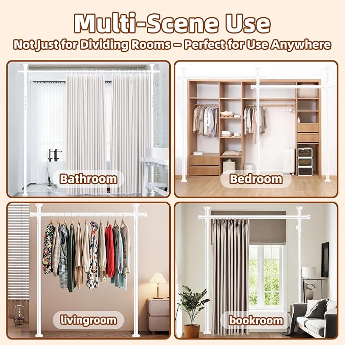 Room Divider, Tension Curtain Rod No Drilling, 4-10ft 28-70inch Wall Divider - Image 7