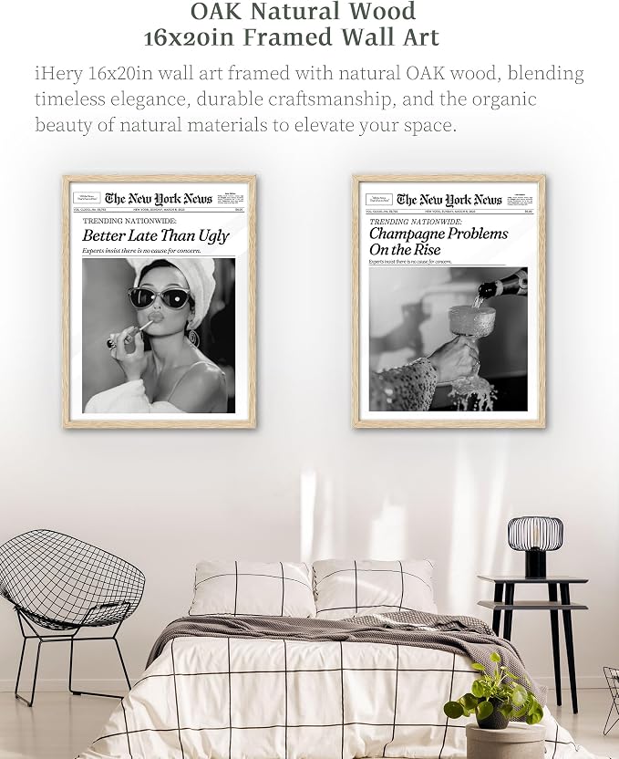 iHery 16x20in Audrey Hepburn Better Late Than Ugly Framed Bathroom Art | - Image 7