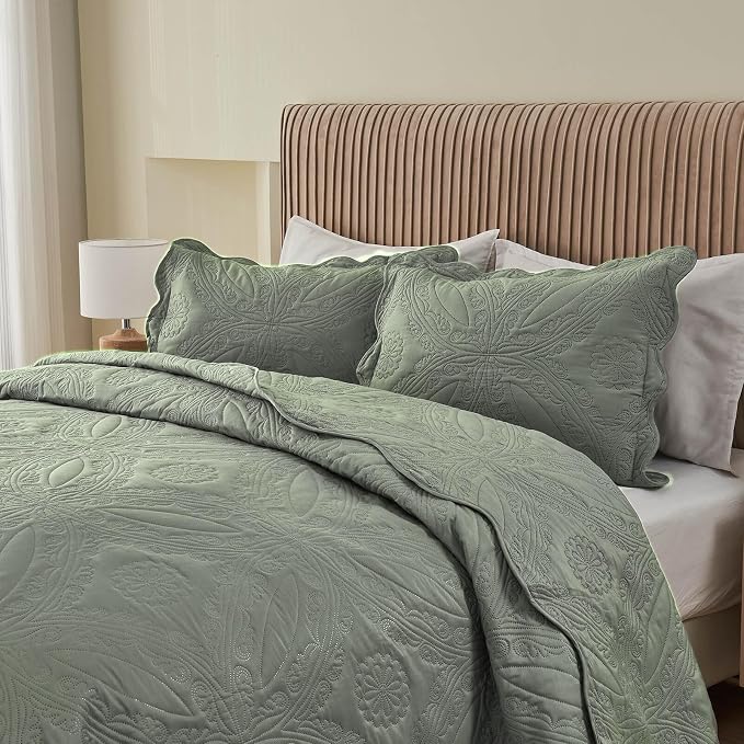 Kingnex Oversized King Bedspreads 128x120 Ultrasonic Quilted Sage | Extra Wide - Image 7
