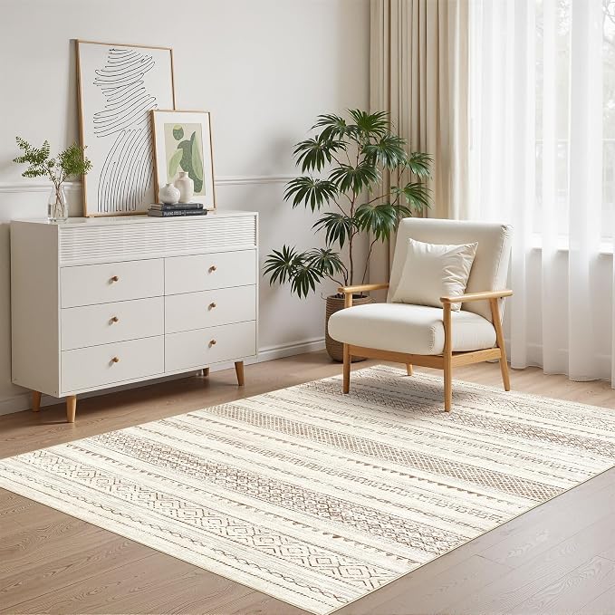 Nakagishi Boho 3x5 Area Rug Living Room Rugs Machine Washable Brown | Soft - Image 4