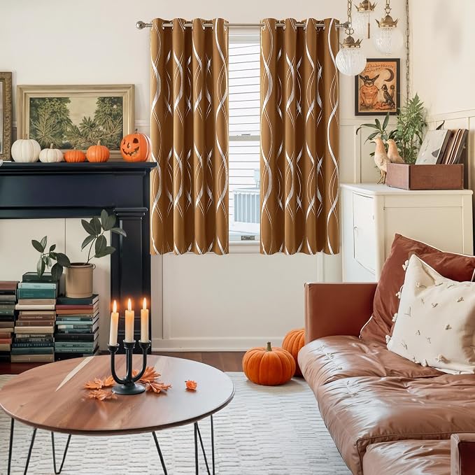 NICETOWN Blackout Gold Brown Kitchen Curtain 72 inch Long, Home Decoration Wave - Image 2