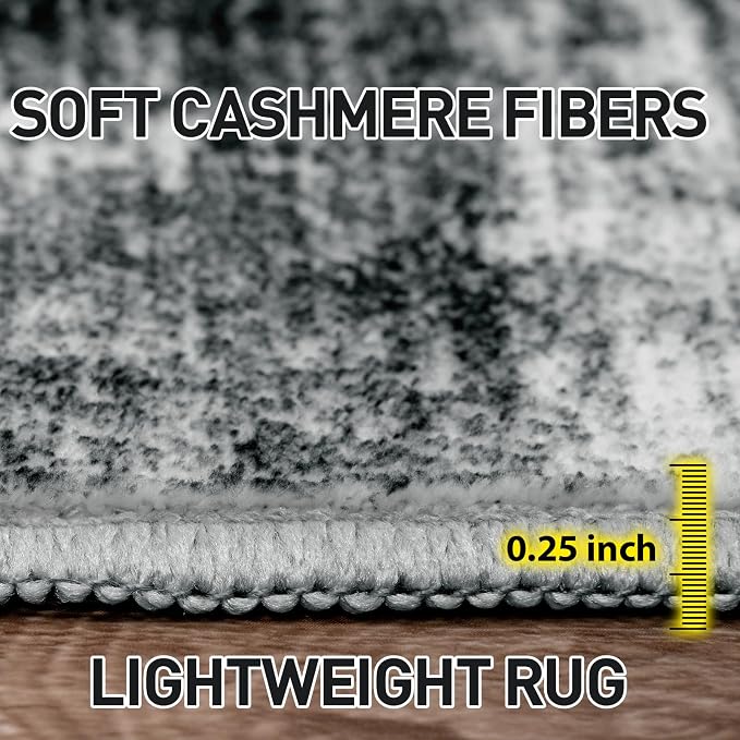 8x10 Area Rugs for Living Room: Washable Abstract Black Badroom Carpet | - Image 7