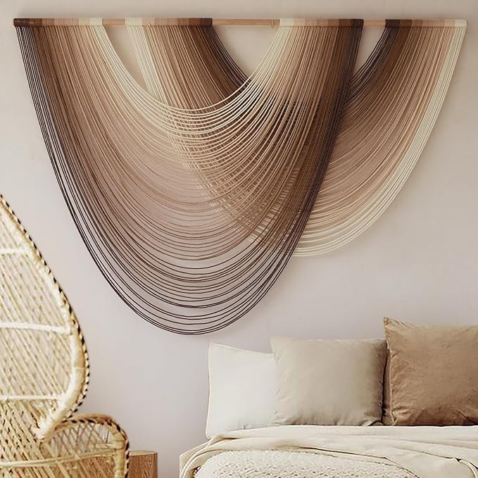 Macrame Wall Hanging Dip Dyed Large Boho Brown Fiber Wall Art 57"W*39"L | Hand - Image 3