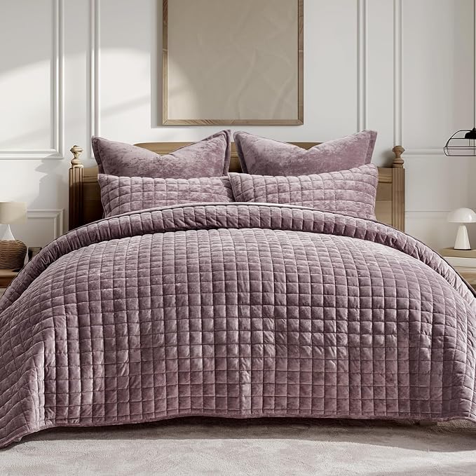 RECYCO Channel Box Stitch Velvet Quilt Set, Twin/Twin XL Size, Luxury Oversized - Image 2