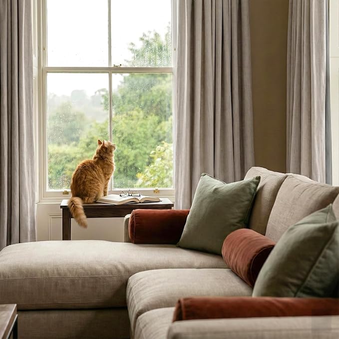 RYB HOME Beige 100% Blackout Linen Curtains 120 Inch Long - Image 5