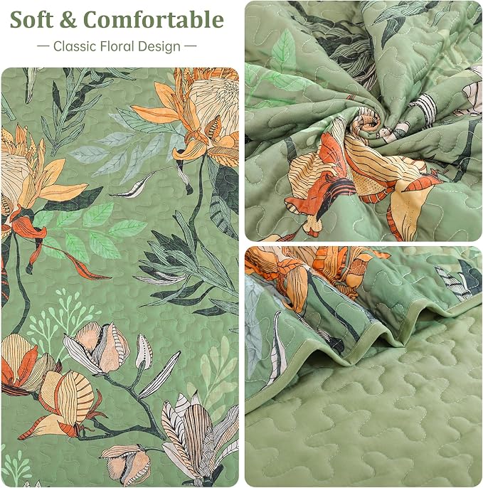 Dintszyayue Quilt Queen Size Green, Soft Microfiber Lightweight Farmhouse Bed - Image 6