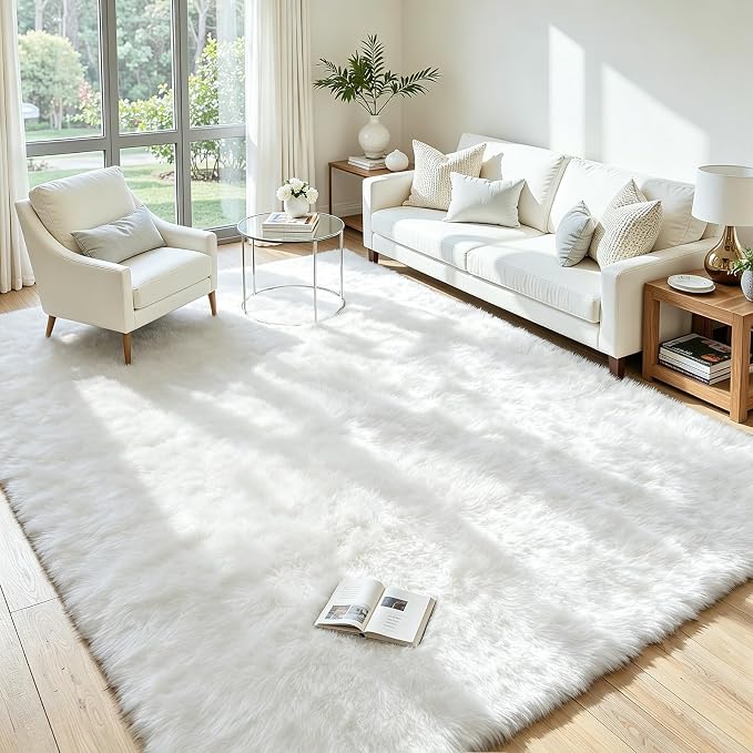 5x8 Fluffy Area Rug for Living Room: Soft Non-Slip White Bedroom Carpet | Ultra by Oriannal