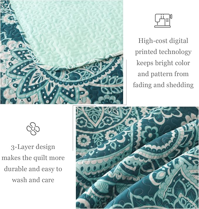 Whale Flotilla Patchwork Quilts Queen Size, Soft Boho Paisley Bedspreads | - Image 6