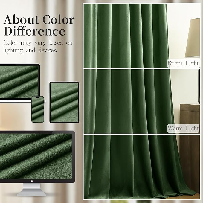 Extra Long Green Velvet Curtains 102 Inches Soft Drapes Floor to Ceiling | Room - Image 8
