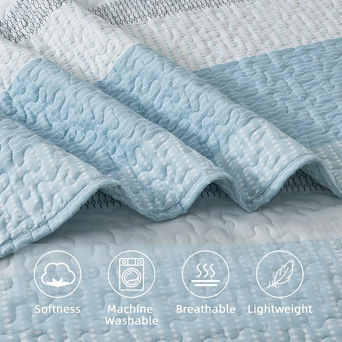 California King Quilt Set Aqua Blue, 3 Pieces Bedspreads | Ultra Soft - Image 5